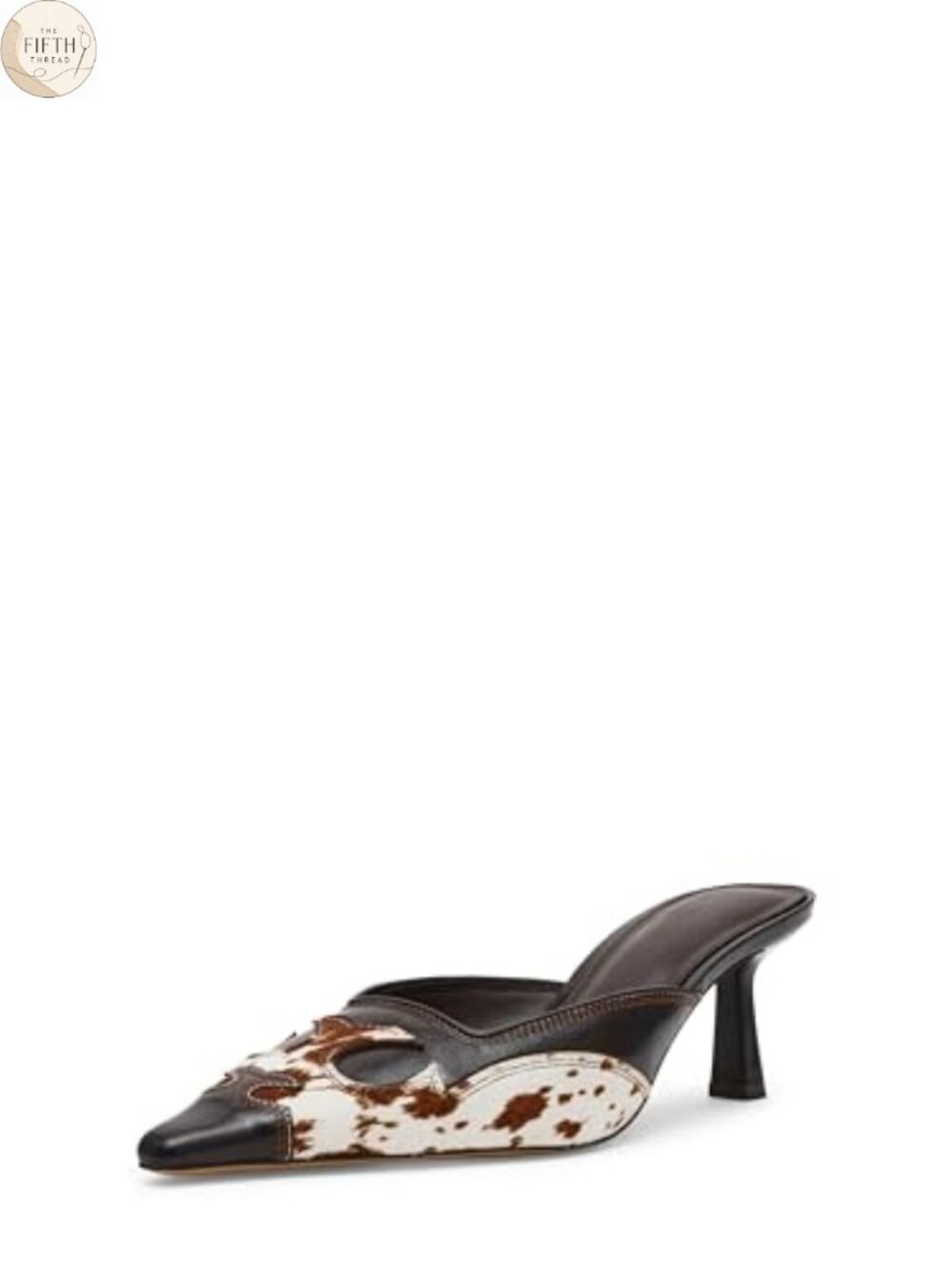 Kitten Heel Mules Pointed Toe Faux Leather Slip-On Heels